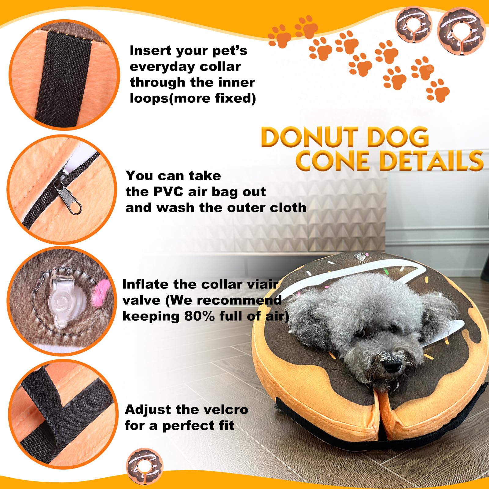 BGGo Inflatable Dog Cone, Dog Donut Collar for After Surgery, Soft Adjustable Blow up Dog E-Collar for Small Medium Large Dog and Cats