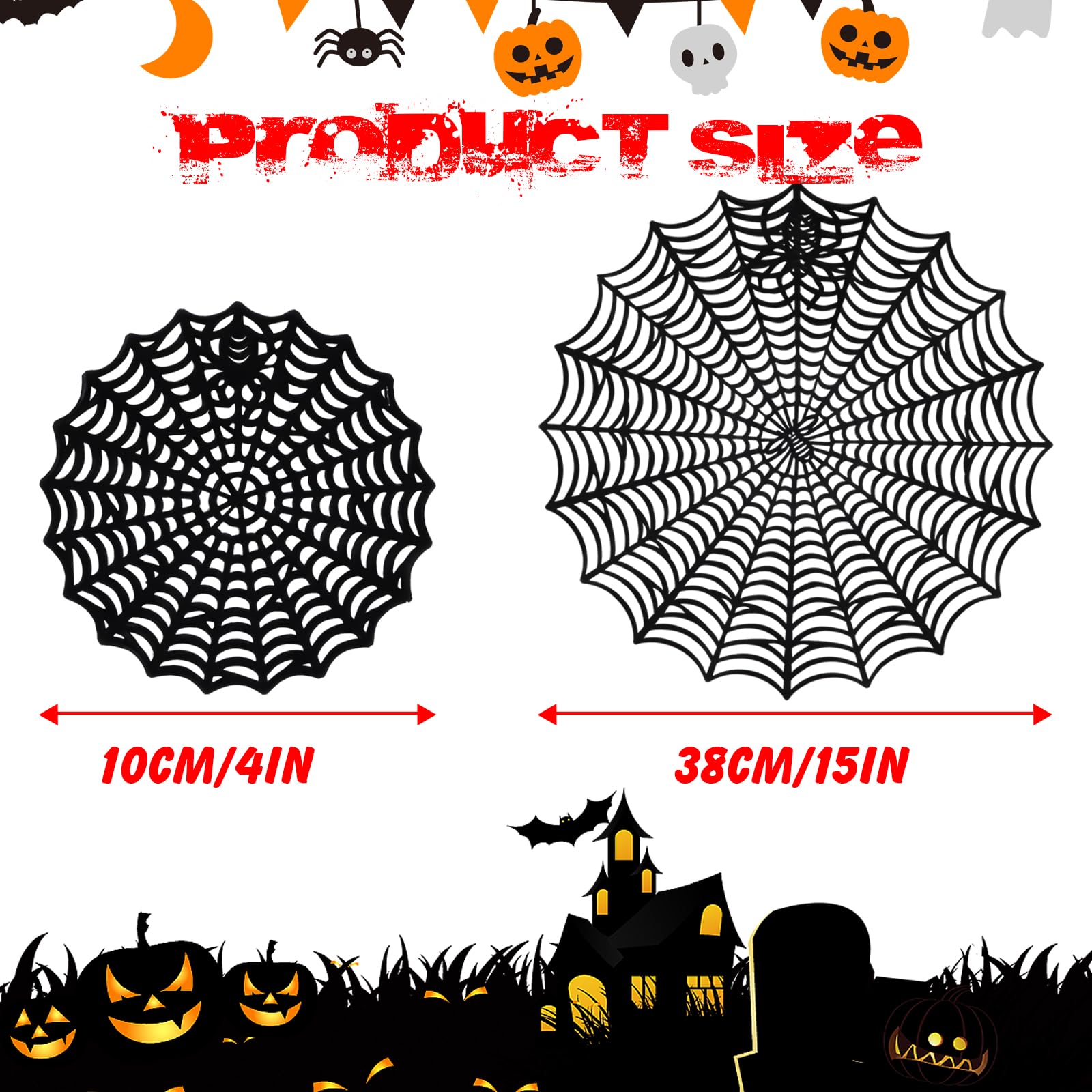 12 Pcs Halloween Spider Web Placemats and Coasters,15 Inch Heat Insulation Halloween Placemats,4 Inch Halloween Spider Web Coasters for Halloween Family Party Decoration Supplies (Black-12PCS)