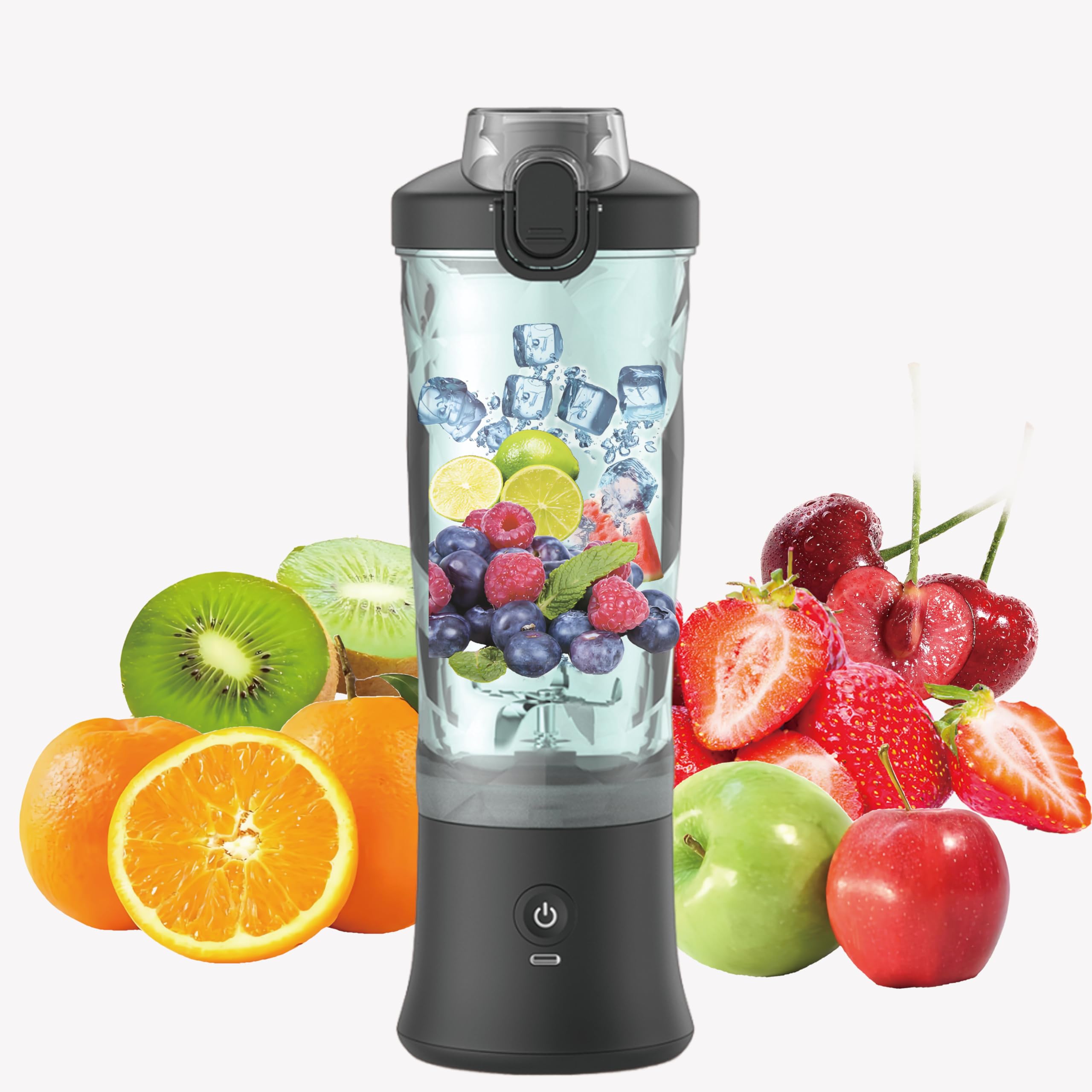 Portable Blender Personal Juicer for Shakes and Smoothies - 21 OZ Electric Protein Shaker Bottle with 6 Blades, USB-C Rechargeable - Mini Small Blender Cup for Kitchen, Office,Gym,Travel,Black