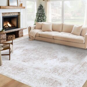 xluez area rug 6x9 living room rug, machine washable vintage distressed medallion rug non-slip soft low pile large indoor rugs for bedroom kitchen dining room office(beige,6'x9')