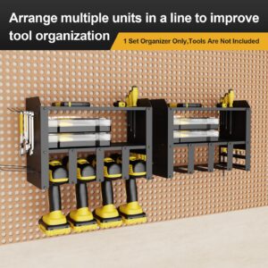 Exqutoo Power Tool Organizer, Wall Mount 3-Layer Metal Tool Shelf with 6 Hooks, Drill Holder Tool Organizers Storage Rack, Screwdriver Holder, Black