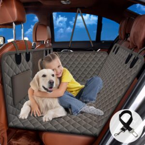 large backseat cover for dogs. car seat extender with hard bottom & mesh. heavy duty hammock. full car/suv protection - back seat extender for dogs. black. hard bottom car seat cover for dogs. gray