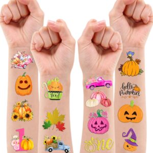 100 PCS Fall Little Pumpkin Autumn Halloween Temporary Tattoos Themed 1st First Birthday Party Decorations Supplies Favors Decor Cute Thanksgiving Stickers Gifts for Boys Girls School Prizes Carnival