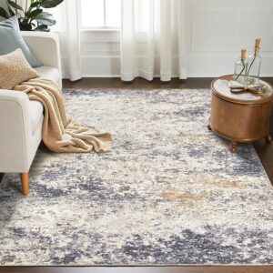 lovoral area rugs for living room: 5x7 washable neutral abstract rug for bedroom large soft modern dining room rugs indoor floor low pile carpet for home office nursery - blue grey