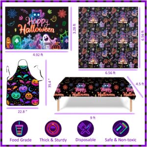 Glow Neon Party Supplies Tableware Set, 256 Pcs Let's Glow Halloween Party Decorations Include Neon Plates and Napkins Cups Glow Tablecloth Halloween Banner for Neon Baby Shower Party Decorations