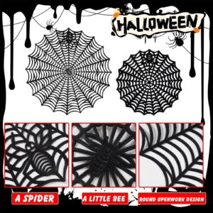 12 Pcs Halloween Spider Web Placemats and Coasters,15 Inch Heat Insulation Halloween Placemats,4 Inch Halloween Spider Web Coasters for Halloween Family Party Decoration Supplies (Black-12PCS)