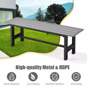 VcJta Outdoor Garden BENCH Grey HDPE & Metal Frame 47"x14"x16" Yard Seating Furniture Weatherproof Sturdy Versatile