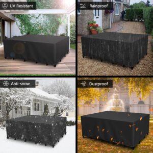 Patio Furniture Covers Outdoor Table Cover Waterproof Rectangular 420D Garden Dining Table Cover Wind Dust Proof Anti-UV Patio Sectional Couch Cover Table and Chair Set Covers 84"Lx44"Wx28"H Black