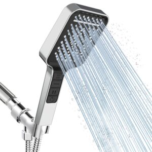 sourog modern shower head 7 diy sprays high pressure shower head with handheld, detachable shower head with on/off button& square shower head with 60 chrome