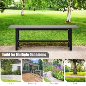 VcJta Outdoor Garden BENCH Grey HDPE & Metal Frame 47"x14"x16" Yard Seating Furniture Weatherproof Sturdy Versatile