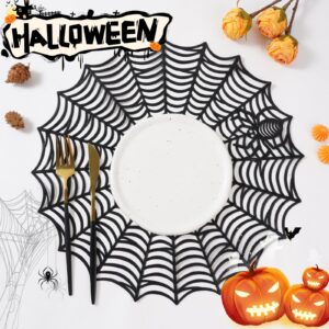 12 Pcs Halloween Spider Web Placemats and Coasters,15 Inch Heat Insulation Halloween Placemats,4 Inch Halloween Spider Web Coasters for Halloween Family Party Decoration Supplies (Black-12PCS)