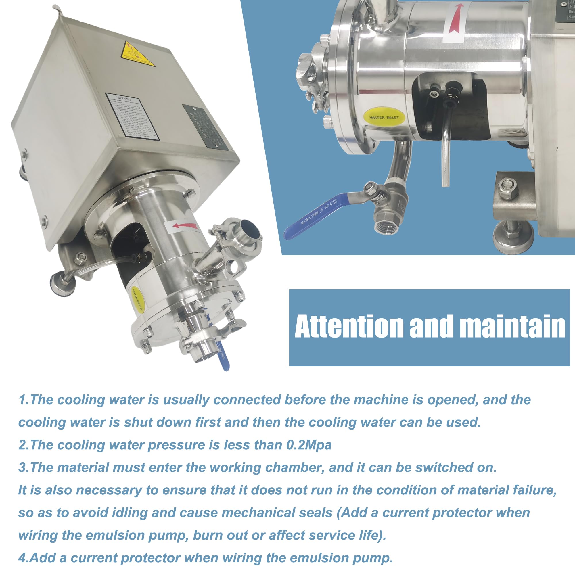 HQHAOTWU High-shear Emulsifying Pump Pipeline Emulsion Pump Single Stage Pipeline Stainless Steel 304 Mixing Emulsifying Mixer Flow Range 0-3m3/h 2900r/min for Mixing Dispersion Emulsification 110V