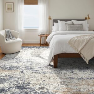 LOVORAL Area Rugs for Living Room: 5x7 Washable Neutral Abstract Rug for Bedroom Large Soft Modern Dining Room Rugs Indoor Floor Low Pile Carpet for Home Office Nursery - Blue Grey