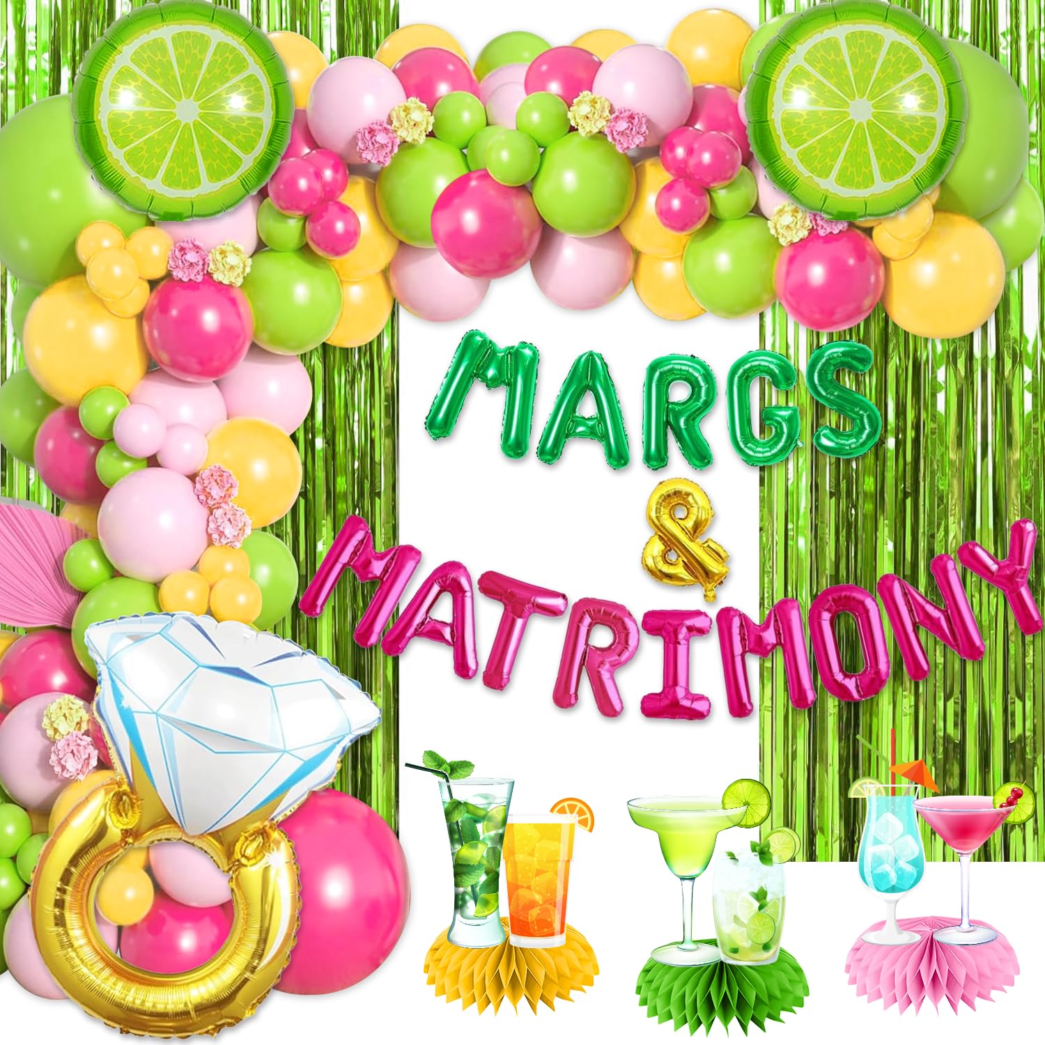 cocomigo Margs and Matrimony Bachelorette 139pcs Margs and Matrimony Party Decorations Margs and Matrimony Decor Margarita Bachelorette Party Supplies Mexican Fiesta Wedding Bridal Shower Party