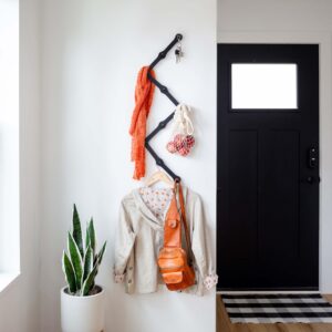 Three by Three Seattle FIT•Check! Minimalist Wall Rack in Black Metal – Customizable, Elegant Hanging Hook Solution – Add Style with Flexible Installation – Fully Extended: 45.5 x 1.45 x 1.5 in