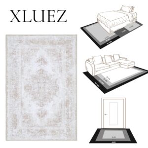 XLUEZ Area Rug 6x9 Living Room Rug, Machine Washable Vintage Distressed Medallion Rug Non-Slip Soft Low Pile Large Indoor Rugs for Bedroom Kitchen Dining Room Office(Beige,6'x9')