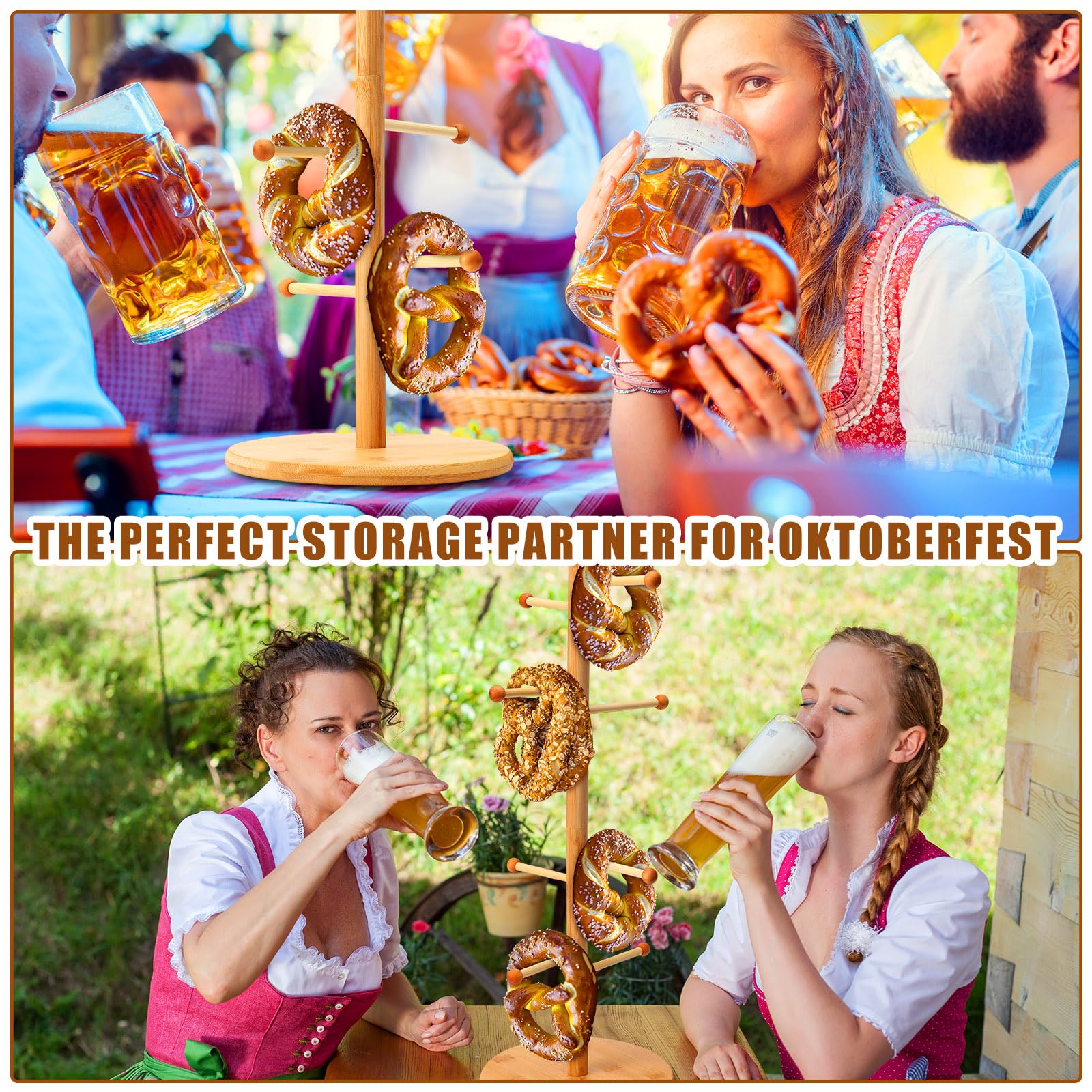 RimCereal 1 Pcs Bamboo Pretzel Stand Holder with Arms Sausage Stand Oktoberfest Coffee Mug Tree Pretzel Stand for Oktoberfest Party (50 x 19.5 x 19.5cm)