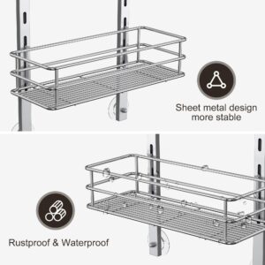 Nieifi Hanging Shower Caddy,4 Tier Adjustable Basket Over Shower Head Shower Organizer Hanging with Hooks Shower Racks for Inside Shower Shelf Anti-Swing Bathroom Organizer Shelves, Silver