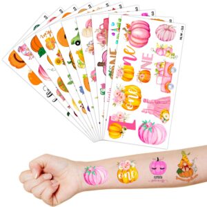 100 PCS Fall Little Pumpkin Autumn Halloween Temporary Tattoos Themed 1st First Birthday Party Decorations Supplies Favors Decor Cute Thanksgiving Stickers Gifts for Boys Girls School Prizes Carnival