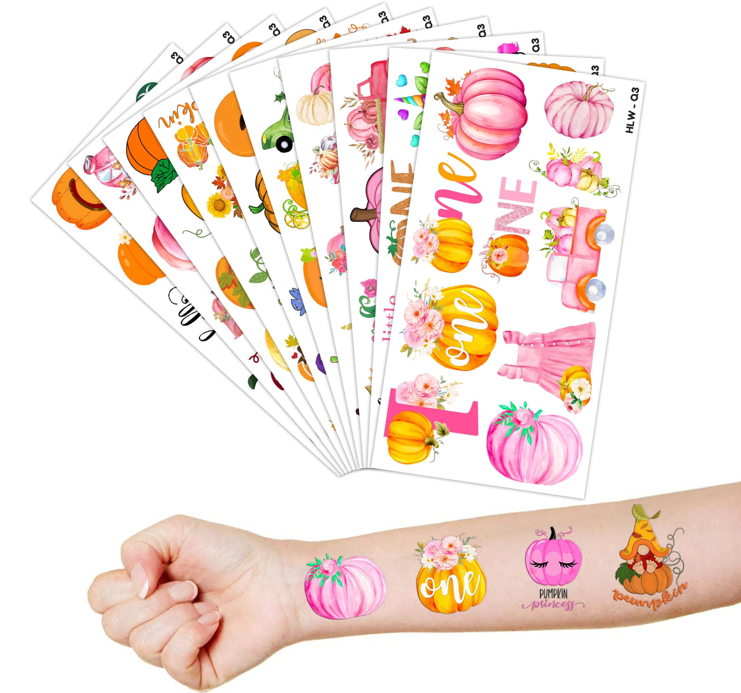 100 PCS Fall Little Pumpkin Autumn Halloween Temporary Tattoos Themed 1st First Birthday Party Decorations Supplies Favors Decor Cute Thanksgiving Stickers Gifts for Boys Girls School Prizes Carnival