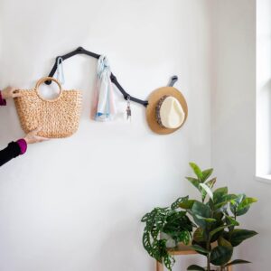 Three by Three Seattle FIT•Check! Minimalist Wall Rack in Black Metal – Customizable, Elegant Hanging Hook Solution – Add Style with Flexible Installation – Fully Extended: 45.5 x 1.45 x 1.5 in