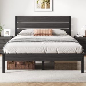 fluest queen bed frame with headboard and footboard, metal platform bed frame with under bed storage, all-metal support system, no box spring needed, easy assembly,rustic grey