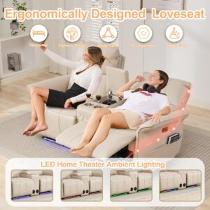 72" RV Loveseat Recliner Wall Hugger, Power Reclining Loveseat with Console, Double Recliner Loveseat Wall Hugger Loveseat Recliner with Power Strip/USB/Type C/Cup Holders/LED Light/Bluetooth Speaker