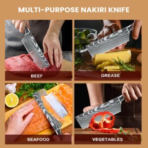 MDHAND 7" Nakiri Knife - Ultra Sharp Meat Cleaver Knife and Kitchen Knife, High Carbon Stainless Steel, Chef Knife for Home and Kitchen with Ergonomic Pakkawood Handle, Gifts for Women and Men