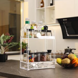 WGF 2-Tier Bathroom Counter Organizer with Drawer, Acrylic Bathroom Organizer, Makeup Organizer Countertop, Multi-Purpose Vanity Organizer, Kitchen Organizer, Versatile for Bathroom Vanity Kitchen