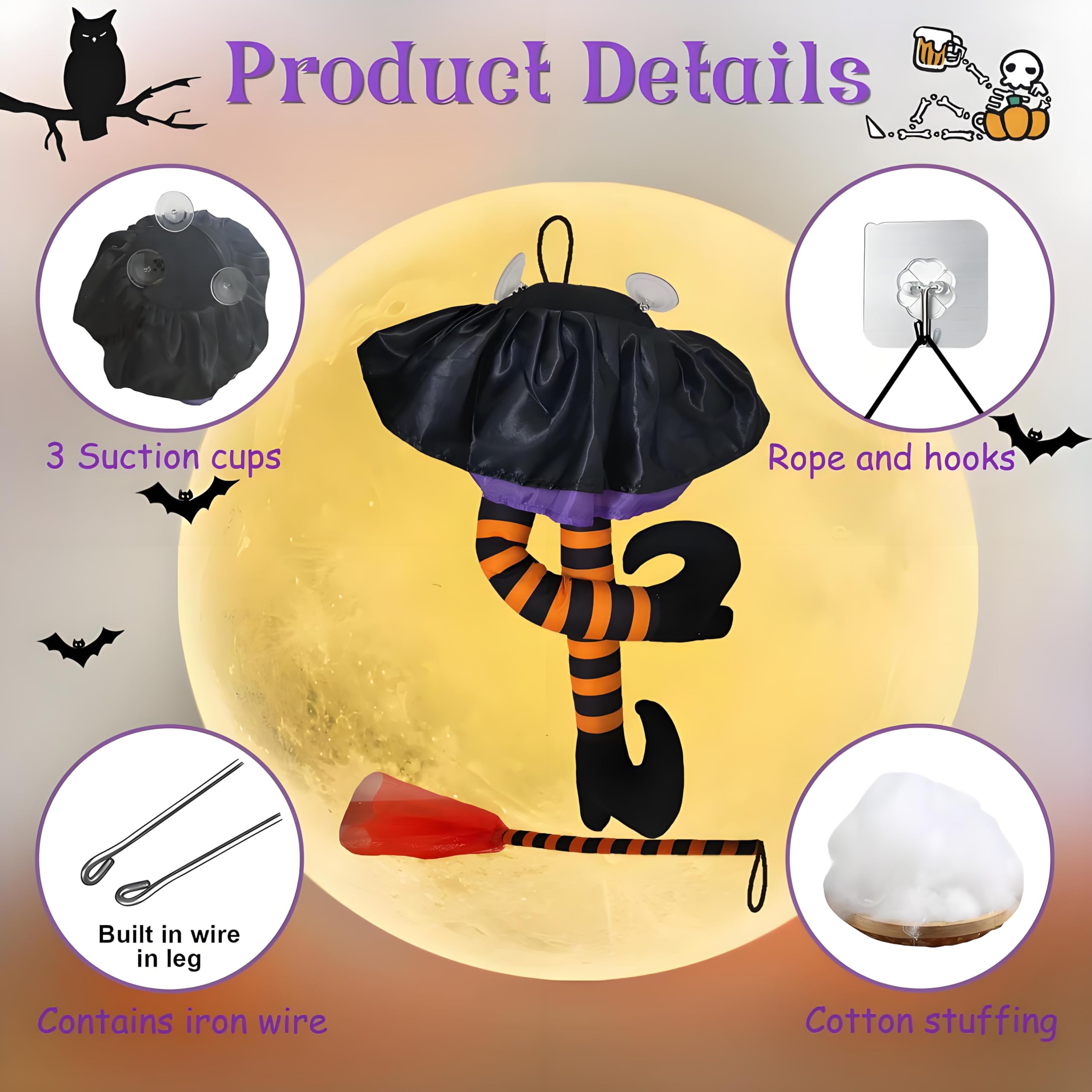 Outdoor Halloween Decorations Large Crashing Witch into Tree Hanging Decor, 24'' Pose-able Witches Legs Flying into The Door Window Wall Props Ornaments, Funny Witches Wreath Flying Crashed