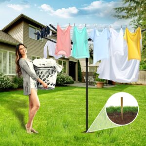 MEILANHUI Umbrella Clothesline Outdoor, Rotary Retractable Clothes Line Outdoors Adjustable Height Drying Rack Clothing 4 Arms 12 Lines with 165 Feet Heavy Duty Outdoor Clothesline for Backyard