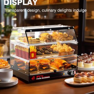 PYY Commercial Food Warmer Display - Countertop Hot Box Warming Cabinet for Restaurant Party Buffet, 3-Tier Electric Heating Case with Dual Insulated Door Suit for Pizza Hamburger, Black