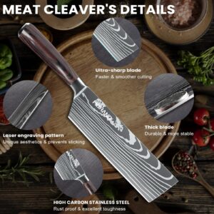 MDHAND 7" Nakiri Knife - Ultra Sharp Meat Cleaver Knife and Kitchen Knife, High Carbon Stainless Steel, Chef Knife for Home and Kitchen with Ergonomic Pakkawood Handle, Gifts for Women and Men