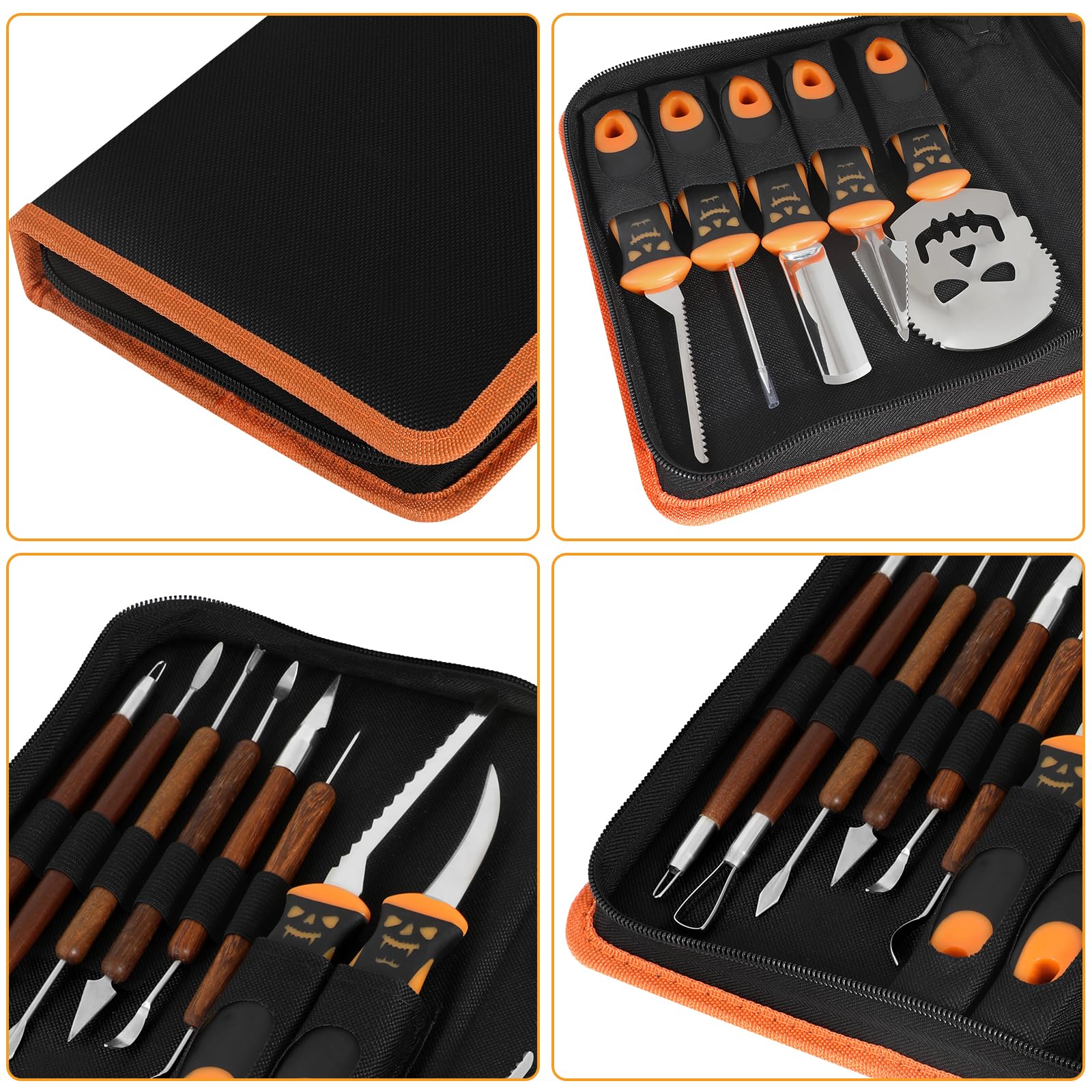 YUYUNLOMN Halloween Pumpkin Carving Tool kit, 13-Piece Professional Stainless Steel Pumpkin Cutting & Carving Set with 10 Templates, Carrying Bag - Perfect for Family Fun Time During Halloween