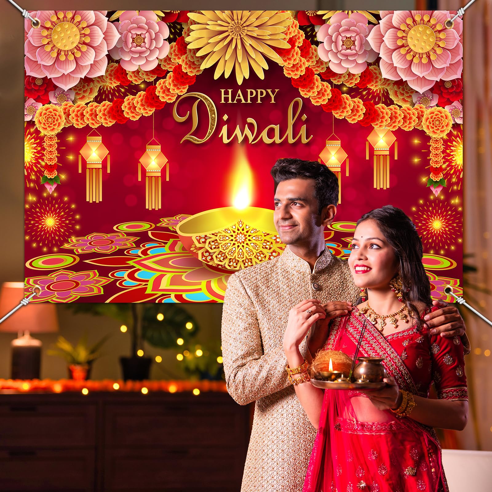 Diwali Backdrop, Happy Diwali Banner Festival of Lights Diwali Decorations Backdrop Diwali Banner of India Light Festival Diwali Celebration Party Supplies Diwali Decorations for Home