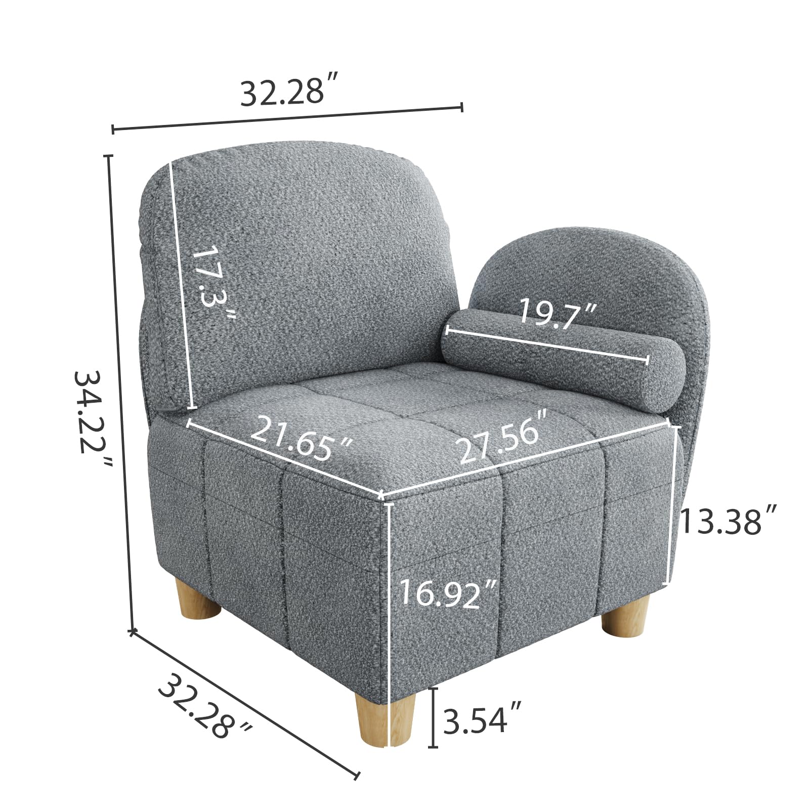 LLappuil Modular Combination Sofa Side Seater, Combination Sofa Belly Teddy Sofa Accessory, Carton A (Grey)