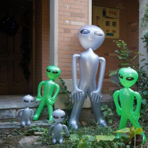 5Pcs Inflatable Alien, 3 Size Blow Up Aliens include 67"/ 35"/18", Alien Inflate for Halloween, Space Birthday Party