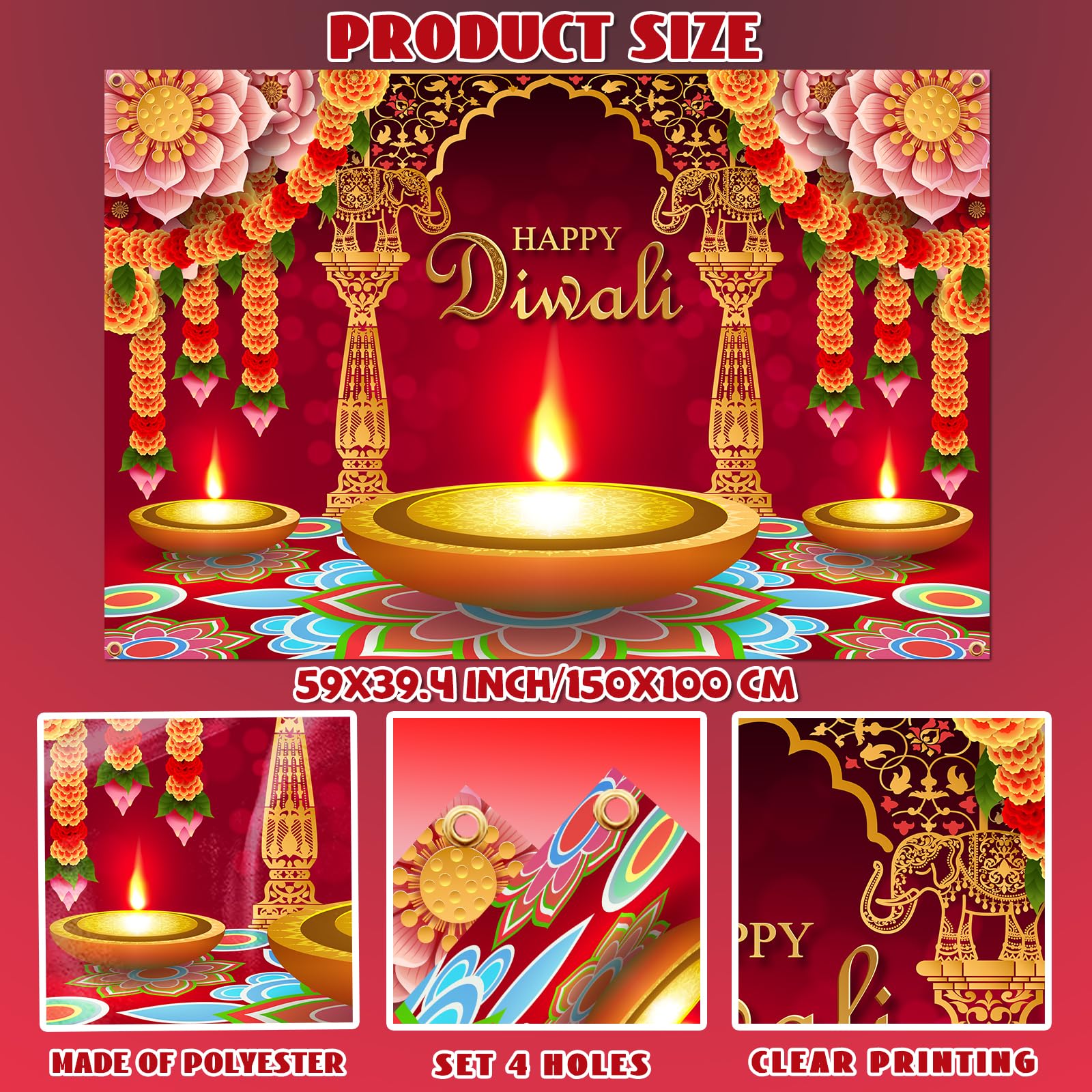 Happy Diwali Backdrop Happy Diwali Banner Diwali Decorations for Home Diwali Banner Backdrop Festival of Lights Banner Deepavali Decorations Diwali Photo Booth Props Diwali Decorations