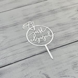 JIEEIN Mirror Silver Just Engaged Cake Topper, We're Engaged Cake Pick Engagement Party Decorations, Bridal Engagement Wedding Cupcake Decoration Party Supplies