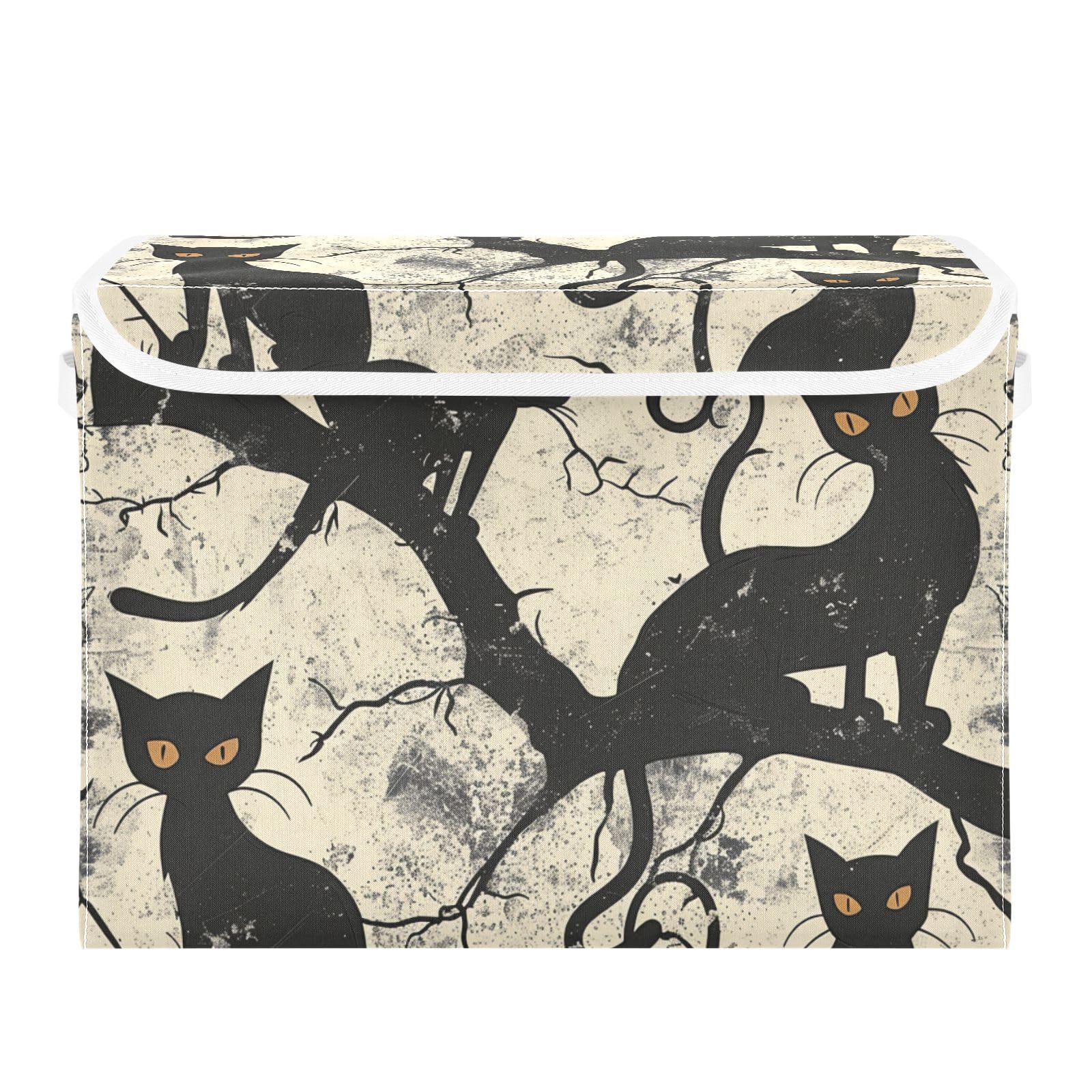 BOENLE Fabric Storage Bins with Lids and Handles Gothic Black Cats Tree Branch Large Collapsible Closet Storage Boxes