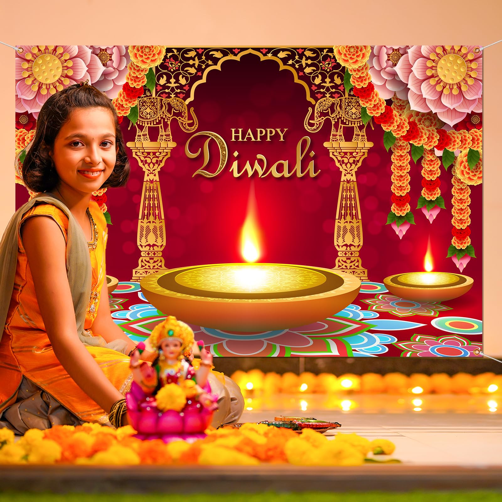 Happy Diwali Backdrop Happy Diwali Banner Diwali Decorations for Home Diwali Banner Backdrop Festival of Lights Banner Deepavali Decorations Diwali Photo Booth Props Diwali Decorations