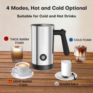 Casimhu Milk Frother Electric, 4-in-1 Milk Frother and Steamer Stainless Steel, 10.6oz Large Capacity, Warm and Cold Foam Maker, Automatic Milk Warmer for Coffee (polished)