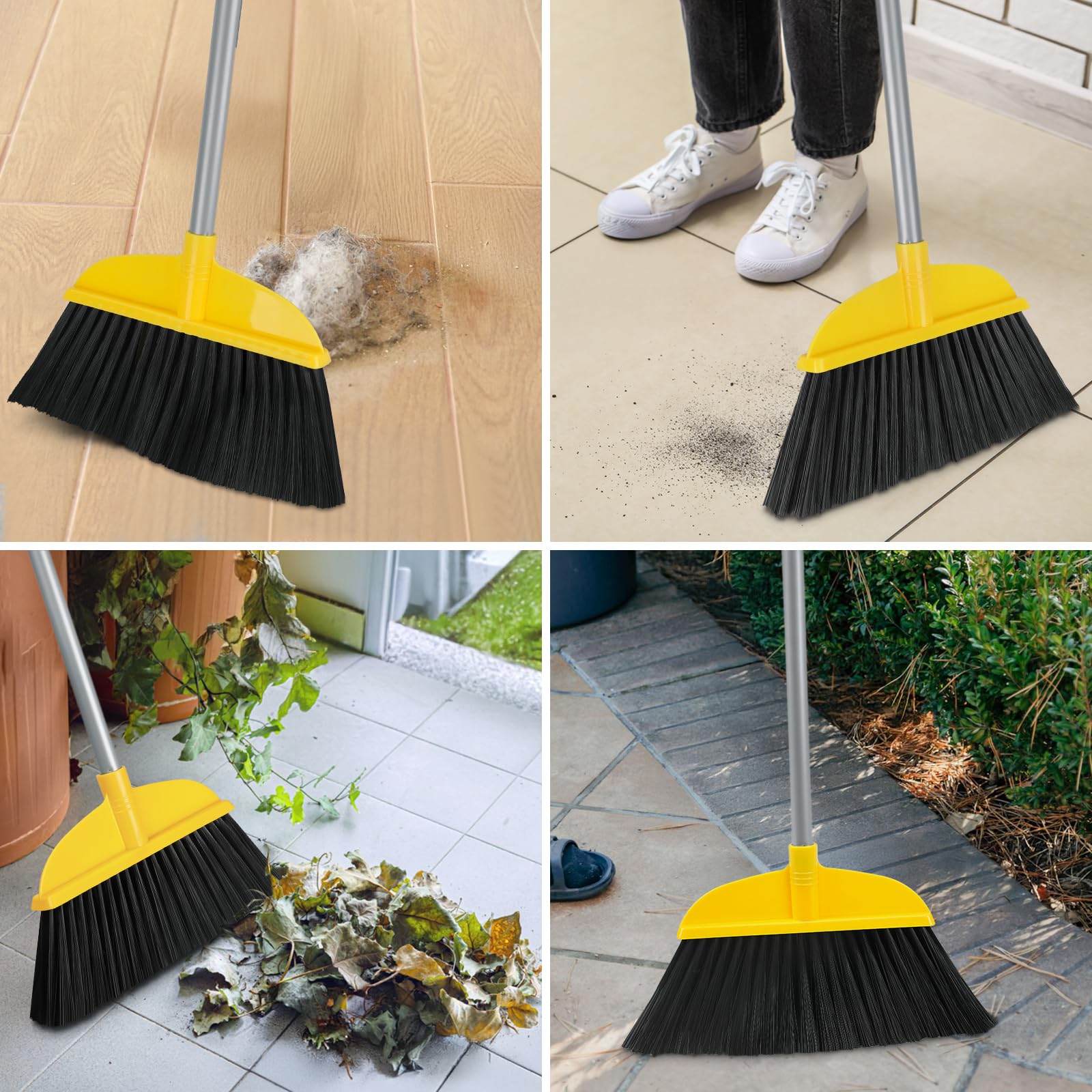 Broom for Hardwood Floors Indoor Sweeping Brooms with Soft Bristles and 55” Long Handle for Tile Laminate Deck Hard Floor Cleaning-Yellow