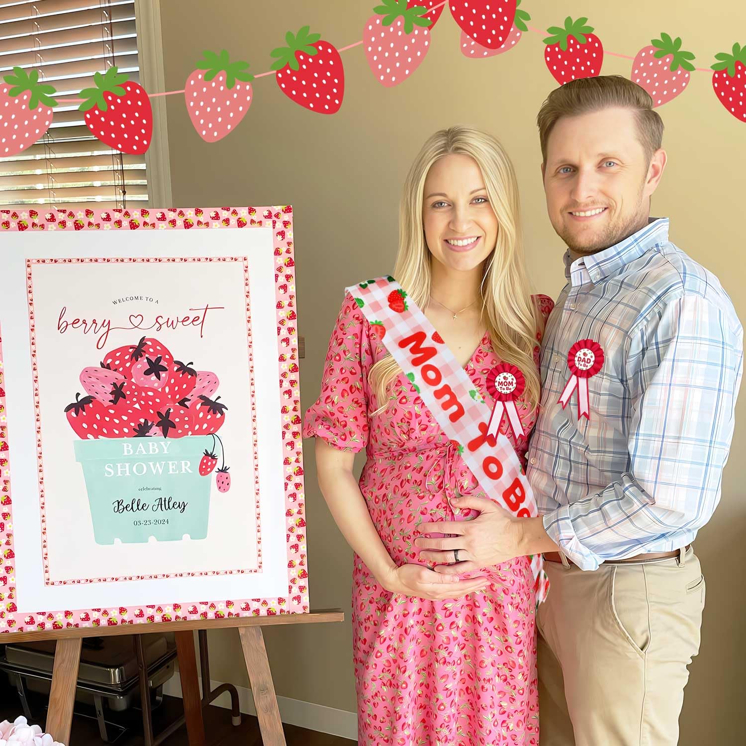 Lopeastar Strawberry Baby Shower Decorations Mom to Be Sash Dad to Be Corsage Set, Berry Sweet Mommy to Be Sash Baby Shower Sash Set Party Decorations