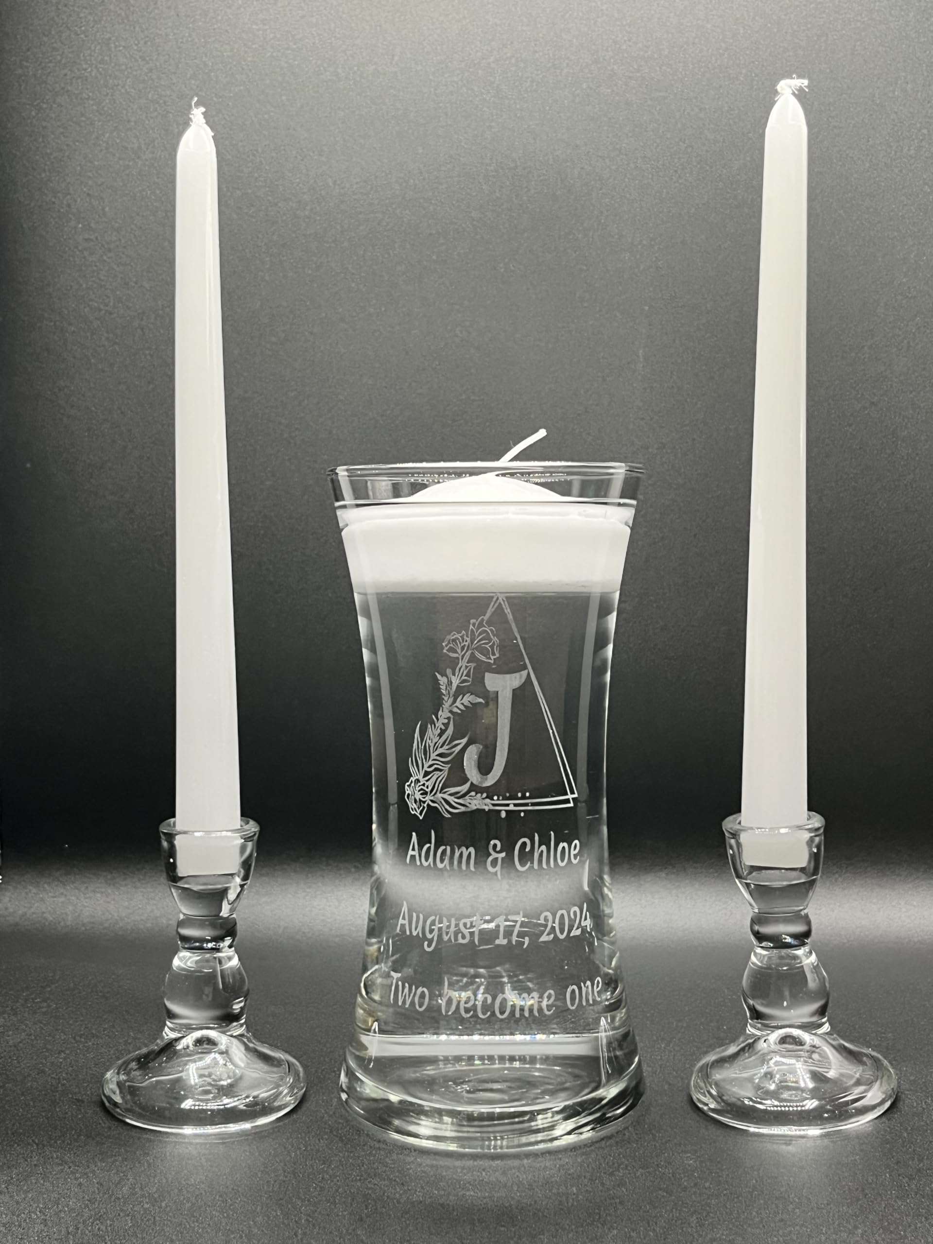 Personalized Floating Candle Unity Set, Perfect for Wedding, Anniversary, or Other Special Keepsake Event. Customize Design, Names, Date, and Saying. Design 3 Pictured