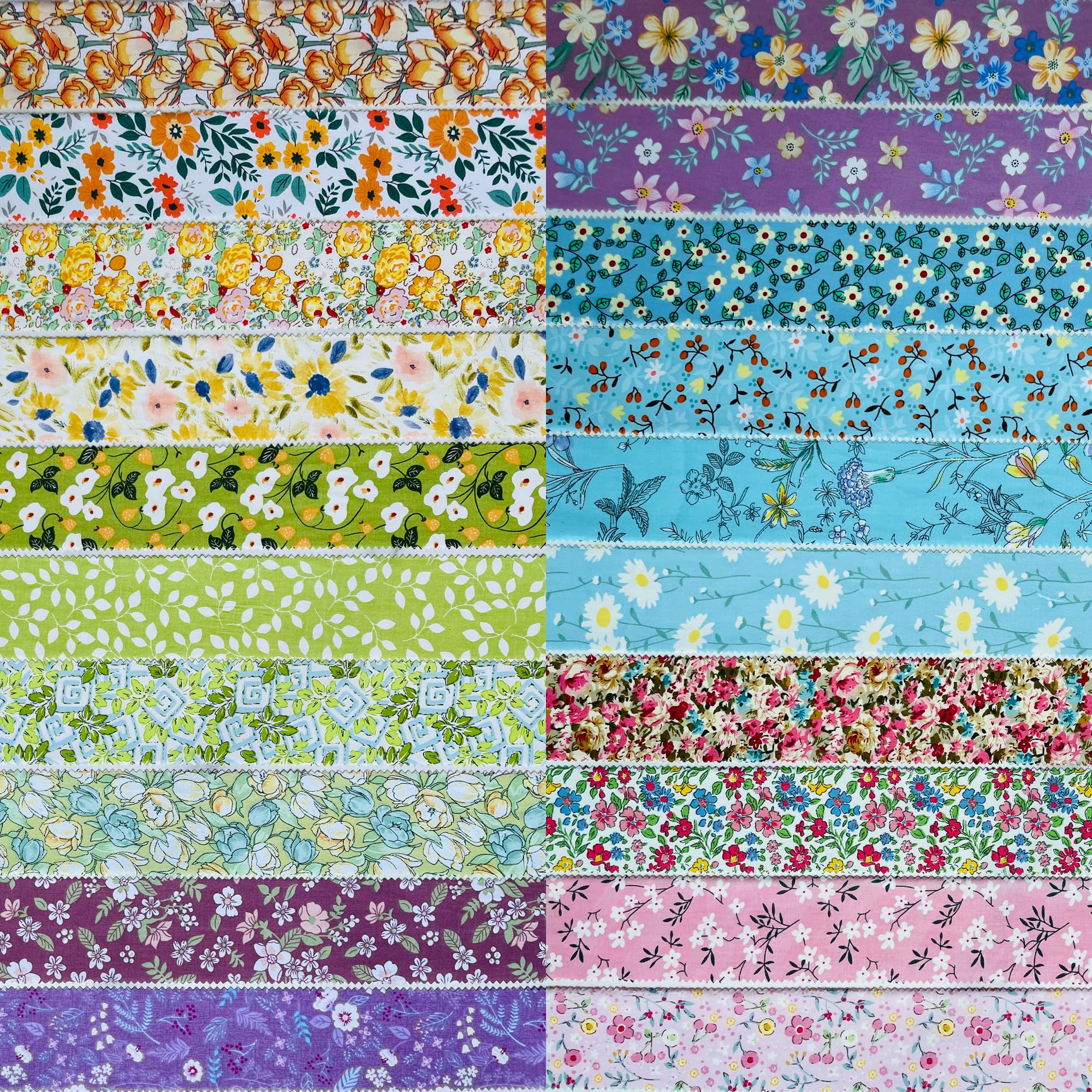 Jelly Roll Fabric 100% Cotton Quilting Fabric, 40 Pre-Cut Strips (2.5 x 44 Inch) for Quilting and Sewing - 20 Assorted Floral Prints -Flowering Season