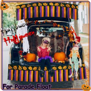 Halloween Parade Floats Foil Fringe, Each 10 ft x 15'' Orange Purple Black Pumpkin Tinsel Streamers Garland Banner Table Skirts for Halloween Trailer Car Graduation Homecoming Party (4 Pack)