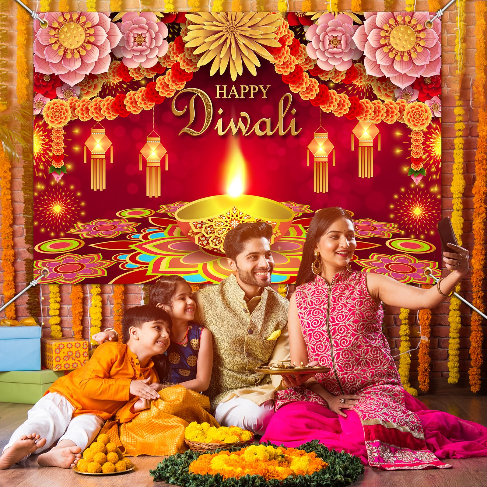 Diwali Backdrop, Happy Diwali Banner Festival of Lights Diwali Decorations Backdrop Diwali Banner of India Light Festival Diwali Celebration Party Supplies Diwali Decorations for Home