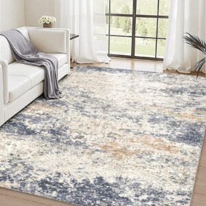 LOVORAL Area Rugs for Living Room: 5x7 Washable Neutral Abstract Rug for Bedroom Large Soft Modern Dining Room Rugs Indoor Floor Low Pile Carpet for Home Office Nursery - Blue Grey