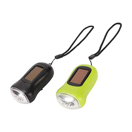 2pcs Hand Crank Flashlight Portable Rechargeable Lightweight Black Green Solar Powered Flashlight for Home, Emergency Use, Camping, Office, Outdoor Activities, Etc